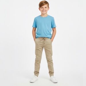 𝅺jeaniologie Boy Youth Large Khaki Cuffed Casual Jogger Pants Bottoms